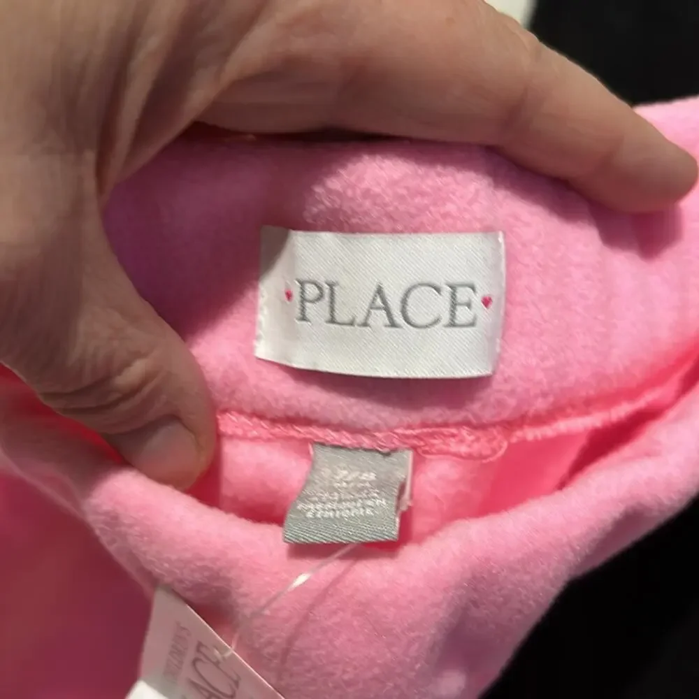 Children’s Place 7/8 fleece pink and black elastic waist pants nwt